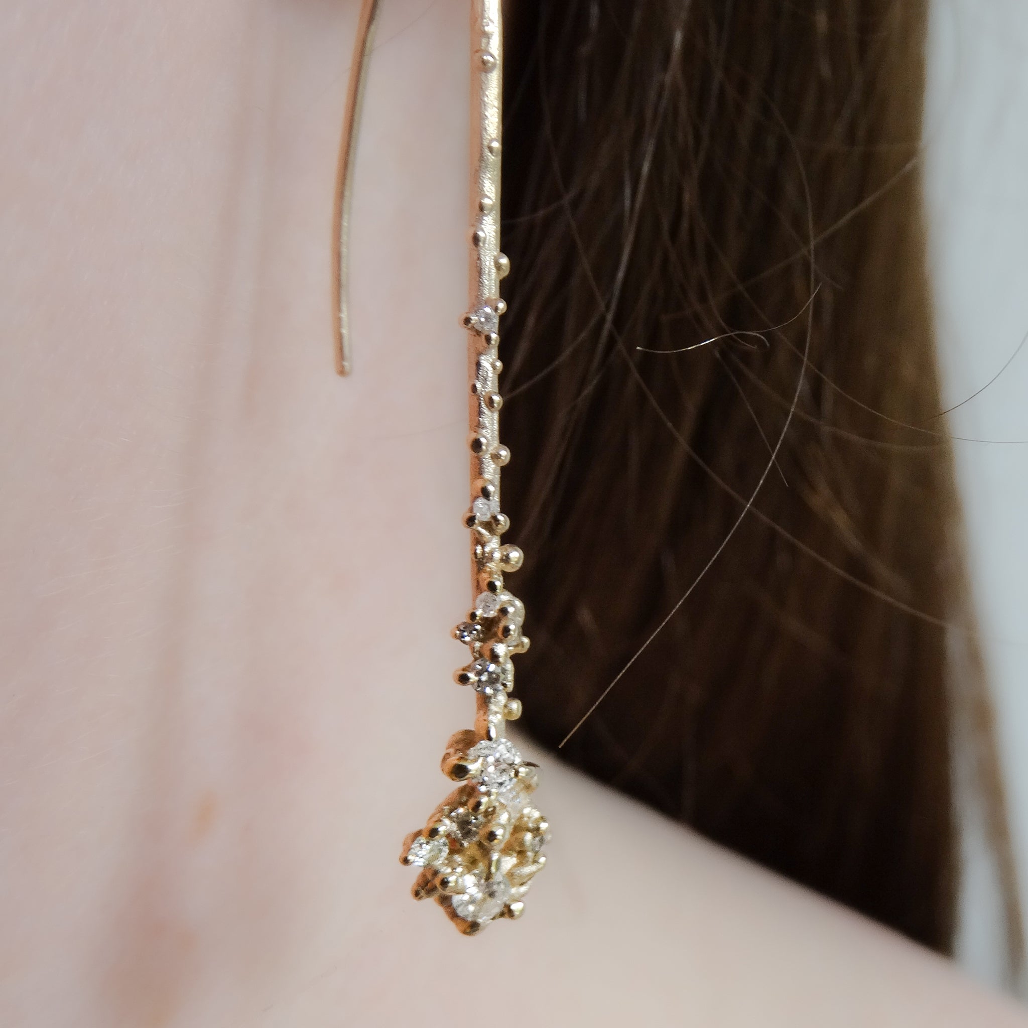 9ct Solid Gold Comet Earrings with Grey Diamonds
